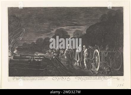 Vuur (Ignis), Jan van de Velde (II), nach Willem Pietersz Buytewech, 1782–1882 Druck Landschaft mit Soldaten, die nachts Kanonen abfeuern, die das Element Feuer darstellen. Dritter Druck aus einer Serie von vier mit Landschaften als Imagination der vier Elemente. Nord-Niederlande Papier Ätzen / Gravur Feuer (eines der vier Elemente). Nacht  andere Konzepte. Schusswaffen: Kanone Stockfoto