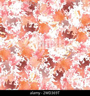 Handgemalte, nahtlose Muster Aquarelltöne von herbstlichen roten Flecken und Spritzern. Vorlagenstruktur, Basis für Ihr kreatives Design von Stockfoto
