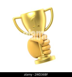 Stars-Auszeichnungen sind Gewinner. Goldene Trophäe. 3D-Illustration im flachen Design. Erster Platz. Siegespreis. Erfolgreiche Leistung. Symbol für Erfolg Stockfoto