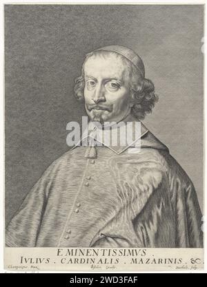 Portret van Kardinaal Giulio Raimondo Mazarino, Francois Stuerhelt, nach Philippe de Champaigne, ca. 1602 - 1652 Druck Porträt von Giulio Raimondo Mazarino, Kardinal und Frans Statesman. Amsterdamer Papierstich Kardinal Stockfoto