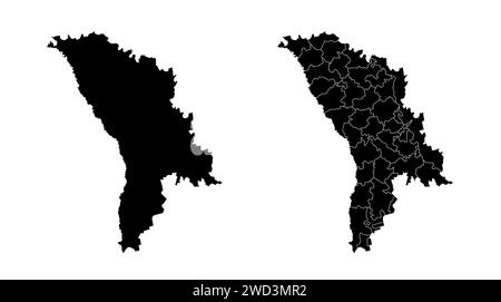 Satz von Staatskarten der Republik Moldau mit Regionen und Gemeinden. Abteilungsgrenzen, isolierte Vektorkarten auf weißem Hintergrund. Stock Vektor