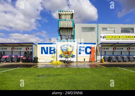Das First Class Safety Stadium, Liberty Way, Nuneaton Heimstadion des Nuneaton Borough Football Club. Stockfoto
