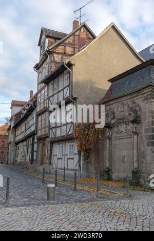 Historische Fachwerkhäuser in Quedlinburg, Sachsen-Anhalt, Deutschland Stockfoto