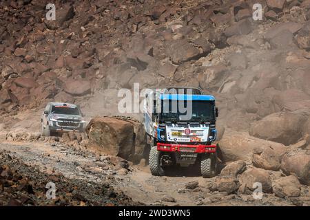 626 STIBLIK Daniel (cze), KVASNICA Lukas (cze), TOMEC Jiri (cze), Tatra Buggyra ZM Racing, Tatra Phoenix Buggyra, FIA Truck, Aktion während der 11. Etappe der Dakar 2024 am 18. Januar 2024 zwischen Al Ula und Yanbu, Saudi Arabien Stockfoto