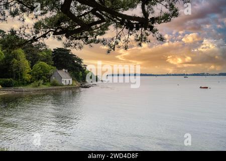 Bretagne, Ile aux Moines Insel im Morbihan Golf, ein Luxus-Ferienhaus am Meer Stockfoto