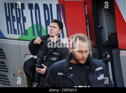 Der dänische Spieler Hans Lindberg während der Pressekonferenz und des Trainings der Handballnationalmannschaft der Männer am Donnerstag, den 18. Januar 2024 in Hamburg. Stockfoto