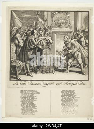 Cartoon über Ludwig XIV. Und die Verfolgung der Protestanten in Frankreich, 1689, Gisling, nach Romeyn de Hooghe, 1688 Print Cartoon über Ludwig XIV. Und die Verfolgung der Protestanten in Frankreich, 1689. La Belle Constance (die französischen Protestanten) werden von Ludwig XIV., Jesuiten und Soldaten umworben. In der Gruppe rechts mit König Jacobus II. Und der Königin mit dem armen Kind findet sie auch keine Sicherheit. Unter dem zeigen Sie einen Vers in 2 Spalten auf Niederländisch. Druckerei: Genèveprinthersteller: Netherlandspublisher: Genève Papierätzung / Gravur / Buchdruck Stockfoto