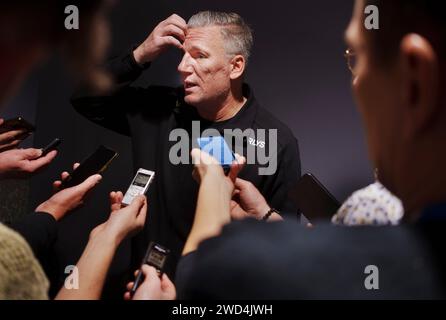 Dänischer Nationaltrainer Nikolaj Jacobsen während der Pressekonferenz und des Trainings der Handballnationalmannschaft der Männer am Donnerstag, den 18. Januar 2024 in Hamburg. Stockfoto