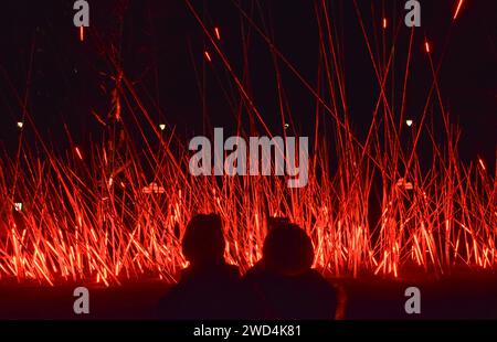 London, Großbritannien. Januar 2024. „Sign“ von Vendel und de Wolf, Teil der diesjährigen Winterlichter-Installationen in Canary Wharf. Quelle: Vuk Valcic/Alamy Live News Stockfoto