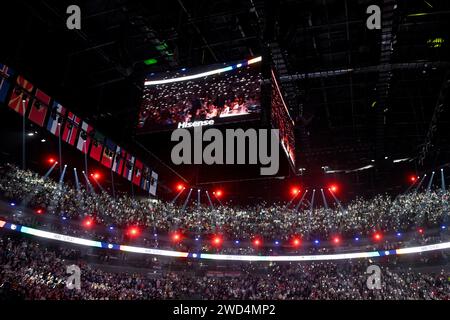 Köln, Deutschland. Januar 2024. Handball: Europameisterschaft, Deutschland - Island, Hauptrunde, Gruppe 1, Spieltag 1, Lanxess Arena. Blick in die Arena vor dem Spiel. Quelle: Federico Gambarini/dpa/Alamy Live News Stockfoto