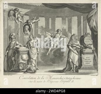 Allegorie über die Nachfolge Leopolds II., Antoine Cardon (möglich), nach Antoine Brice, 1792 Druck Allegory über die Nachfolge des österreichischen Kaisers Leopold II. Durch seinen Sohn Frans II. Minerva und Justitia lehnen sich auf eine Steinbasis. Darüber schweben zwei Putten, die die Porträts von Leopold II. Und Frans II. Tragen Rechts das Grabdenkmal Leopolds II. Mit der trauernden Kaiserin. Brüssel (möglicherweise) Papierätzung (Geschichte von) Minerva (Pallas, Athena). Gerechtigkeit; „Stärke für die Gerechtigkeit Subjekt“, „Gerechtigkeit“, „Recto Justice“, „rigorose Gerechtigkeit“, „Mitleid und Gewalt unterliegen der Gerechtigkeit“ (Ripa) Stockfoto