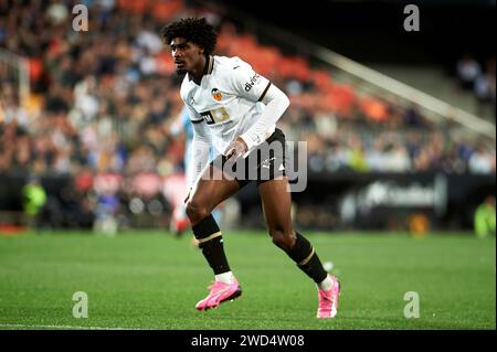 Thierry Correia von Valencia CF in Aktion während des Achten Endspiels des King's Cup 23/24 im Mestalla Stadion (Valencia, Achter Endspiel des King's Cup 23/24). 17/1/24 Stockfoto