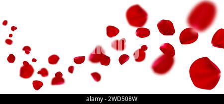 3D Fliegende realistische Vektor rote Rosenblätter. Stock Vektor