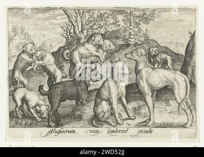 Nine Dogs, Nicolaes de Bruyn, 1594 Druckerei: Netherlandspublisher: Antwerpener Papierstich Hund Stockfoto