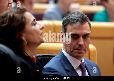 Madrid, Spanien. Januar 2024. Madrid Spanien; 18.01.2024.- Pedro Sánchez, Präsident Spaniens, der spanische Kongreß bestätigt die Reform der Magna Charta, um den Begriff "Behinderte" zu verbannen Was die dritte Reform der Magna Charta sein wird, da ihre Genehmigung im Jahr 1978 aufgrund der Weigerung der rechtsextremen politischen Partei Vox nicht vollständig unterstützt wurde, deren eigensinnige Gleichstellungsansätze ihre Abgeordneten dazu veranlasst haben, gegen diesen sozialen Fortschritt zu stimmen. Foto: Juan Carlos Rojas Credit: dpa/Alamy Live News Stockfoto