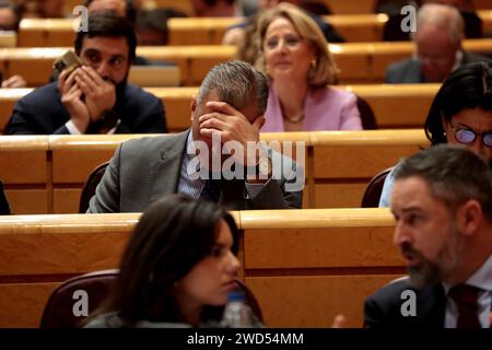 Madrid, Spanien. Januar 2024. Madrid Spanien; 18.01.2024.- Pedro Sánchez, Präsident Spaniens, der spanische Kongreß bestätigt die Reform der Magna Charta, um den Begriff "Behinderte" zu verbannen Was die dritte Reform der Magna Charta sein wird, da ihre Genehmigung im Jahr 1978 aufgrund der Weigerung der rechtsextremen politischen Partei Vox nicht vollständig unterstützt wurde, deren eigensinnige Gleichstellungsansätze ihre Abgeordneten dazu veranlasst haben, gegen diesen sozialen Fortschritt zu stimmen. Foto: Juan Carlos Rojas Credit: dpa/Alamy Live News Stockfoto