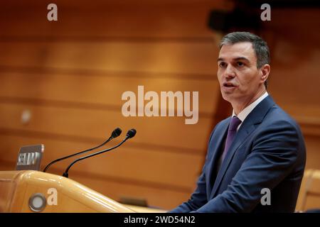 Madrid, Spanien. Januar 2024. Madrid Spanien; 18.01.2024.- Pedro Sánchez, Präsident Spaniens, der spanische Kongreß bestätigt die Reform der Magna Charta, um den Begriff "Behinderte" zu verbannen Was die dritte Reform der Magna Charta sein wird, da ihre Genehmigung im Jahr 1978 aufgrund der Weigerung der rechtsextremen politischen Partei Vox nicht vollständig unterstützt wurde, deren eigensinnige Gleichstellungsansätze ihre Abgeordneten dazu veranlasst haben, gegen diesen sozialen Fortschritt zu stimmen. Foto: Juan Carlos Rojas Credit: dpa/Alamy Live News Stockfoto