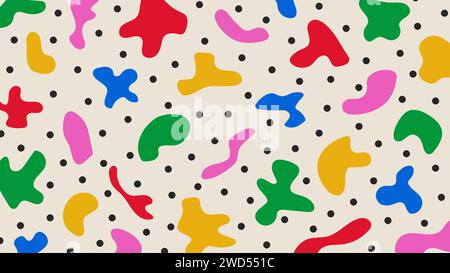 Lustiges Vektormuster mit handgezeichneten Formen im matisse-Stil. Abstrakter bunter horizontaler Hintergrund einfacher organischer Figuren und Punkte. Modern Stock Vektor