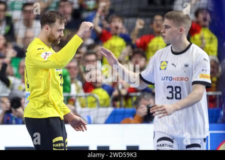 Köln, Deutschland. Januar 2024. KÖLN, DEUTSCHLAND - 18. JANUAR: Deutscher Torhüter Andreas Wolff beim EHF Euro 2024-Hauptspiel der Männer in der Lanxess Arena am 18. Januar 2024 in Köln. Foto: Sanjin Strukic/PIXSELL Credit: Pixsell/Alamy Live News Stockfoto