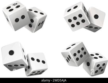 Weiße Pokerwürfel mit zufälligen Zahlen. Abbildung eines realistischen Vektorsymbols. Isoliert auf weiß. Stock Vektor