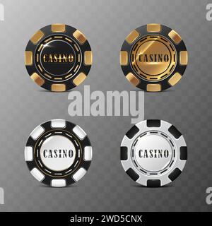 Online Casino Poker Chips in Schwarz, Gold und weiß. Abbildung des Vektorsymbols realisieren. Stock Vektor