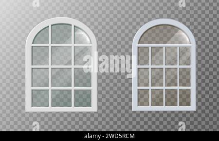 Abbildung eines realistischen Vektorsymbols. Altes Herrenhaus mit weißem Rahmen und Glasreflexion. Stock Vektor