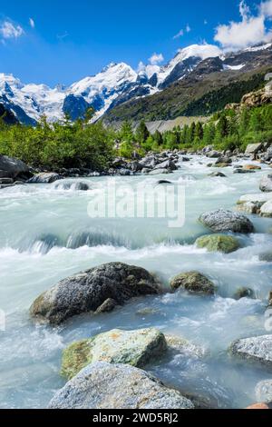 Morteratschtal, Piz Palue, 3905 m, Piz Bernina, 4049 m, Biancograt, Morteratschgletscher, Graubünden, Schweiz Stockfoto