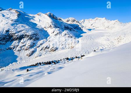 Wannenhoerner und Aletschgletscher im Winter, Wallis, Schweiz Stockfoto