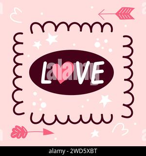 Handgezeichnete Grußkarte mit Liebe und abstrakten Elementen. Stock Vektor