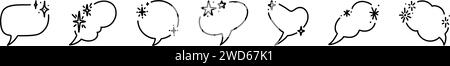 Doodle Star Sprechblase Set. Einfacher Randrahmen mit kosmischer Verzierung. Line Art mit niedlichem Glitzereffekt. Partyüberraschung durch die Wolke. Skizzenglitt Stock Vektor