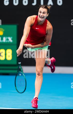 Melbourne, Australien, 19. Januar 2024. Die Tennisspielerin Aryna Sabalenka aus Weißrussland spielt 2024 beim Australian Open Tennis Grand Slam im Melbourne Park. Foto: Frank Molter/Alamy Live News Stockfoto