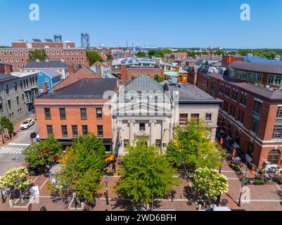 New Hampshire Bank Building aus der Vogelperspektive an der 14 Market Street am Market Square in Portsmouth, New Hampshire NH, USA. Stockfoto