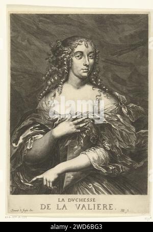Portret van Louise Francoise de la Baume le Blanc de la Vallière, Hendrik Bary, 1667–1707 Druck Porträt von Louise Francoise de la Baume le Blanc de la Vallière, Geliebte von Lodewijk XIV Unter dem Porträt ihr Name und ihr Titel. Druckerei: Netherlandspublisher: Amsterdamer Papierstich Stockfoto