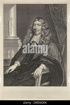 Porträt von Gillis Valckenier im Alter von 50 Jahren, Theodor Matham, nach Wallerant Vaillant, 1674 Druck Porträt von Gillis Valckenier, Bürgermeister von Amsterdam. Amsterdamer Papierstich historischer Personen Stockfoto