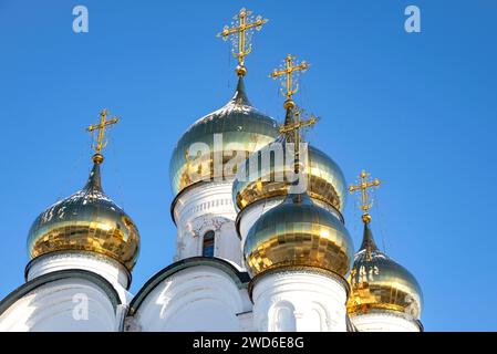 Kuppeln der Kathedrale von St. Nicholas der Wundertäter in St. Nikolaus-Kloster. Pereslaw-Zalessky, Goldener Ring Russlands Stockfoto