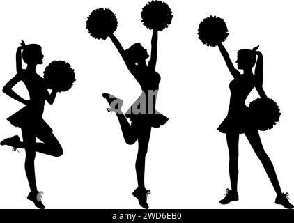 Cheerleader-Gruppensilhouette in Aktion. Vektorabbildung Stock Vektor