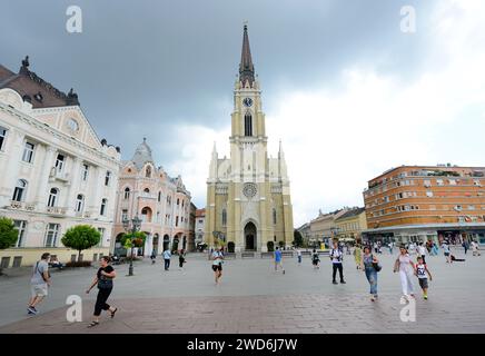 Der Name der katholischen Kirche Maria in der Altstadt von Novi Sad, Serbien. Stockfoto