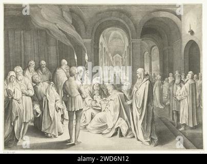 Beschneidung Christi, Nicolaes de Bruyn, 1620 Print Niederlande Papierstich Beschneidung des Christuskindes durch den Priester im Tempel (Lukas 2:21) Stockfoto