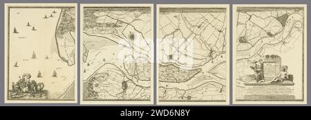 Karte der Maas von Rotterdam bis zur Nordsee, bestehend aus vier Teilen, Joost van Geel, Reinier Ottens (I) & Josua, 1740 drucken Karte der Maas van Rotterdam (oben rechts) bis zur Mündung in die Nordsee (links). Unten links Neptunus mit einem triton und anderen Meeresbewohnern. Rechts unten die Titelkartusche mit einer weiblichen Figur mit dem Horn des Überflusses und rechts ein Flussgott. Darunter zwei Skalenstöcke: Ein Gewinn Hollantse Myle; Ein UER erklang. Printmacher: Rotterdampublisher: Amsterdampublisher: RotterdamRotterdam Papierätzung / Gravur von Karten verschiedener Länder oder Regionen. Karten von Stockfoto