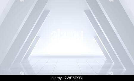 Weißes minimalistisches architektonisches Hintergrundbanner mit geneigten Säulen, 3D-Illustration Stockfoto