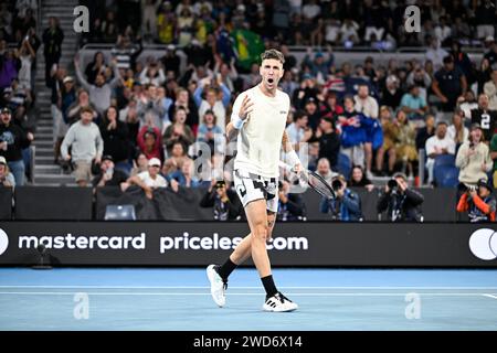 Melbourne, Australie. Januar 2024. Thanasi Kokkinakis während des Australian Open AO 2024 Grand Slam Tennis Turniers am 18. Januar 2024 im Melbourne Park in Australien. Foto Victor Joly/DPPI Credit: DPPI Media/Alamy Live News Stockfoto