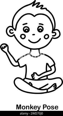 Kinder-Yoga-Affenpose. Vektor-Zeichentrick-Illustration. Stock Vektor