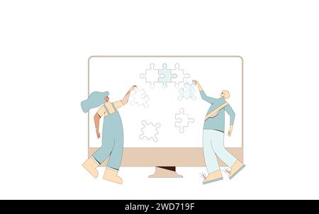 Digitales Geschäft. Arbeiten Sie online zusammen. Teamwork online. Vektorabbildung. Stock Vektor