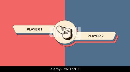 Im Vergleich zur Retro-Vorlage. Battle Cover mit Schriftzug. Vs. Grooviges Poster. Vergleichsbanner mit Trennzeichen, Emblem und Kopierraum für die Namen der Teilnehmer. Vec Stock Vektor
