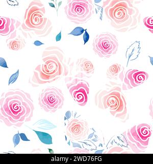 Nahtloses Muster von Schmetterlingen und Aquarellblumen. Handzeichnung. Nicht AI, Vektorillustration Stock Vektor