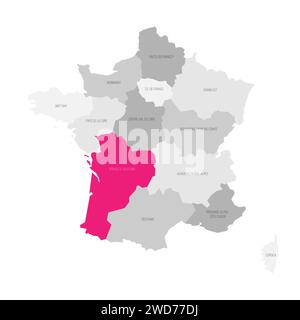 Nouvelle-Aquitaine - Karte der Verwaltungseinheit, Region, rosa hervorgehoben auf der Karte von Frankreich Stock Vektor