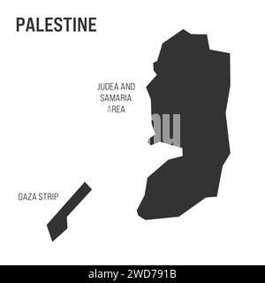 Silhouettenkarte von Palästina. Schwarze Kontur des Gazastreifens und der Region Judäa und Samaria. Vektorabbildung Stock Vektor