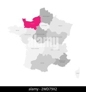 Normandie - Karte der Verwaltungseinheit, Region, rosa hervorgehoben auf der Karte von Frankreich Stock Vektor