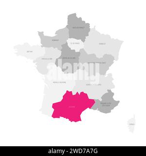 Okzitanien - Karte der Verwaltungseinheit, Region, rosa hervorgehoben auf der Karte von Frankreich Stock Vektor