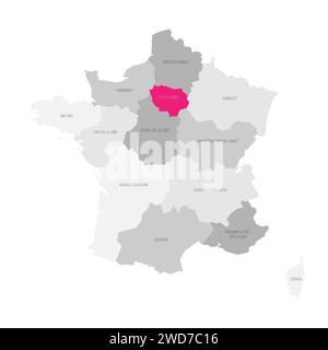 Ile-de-France - Karte der Verwaltungseinheit, Region, rosa hervorgehoben auf der Karte von Frankreich Stock Vektor